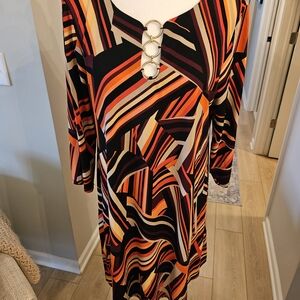 MSK Multicolor Geometric Dress with Gold Accents